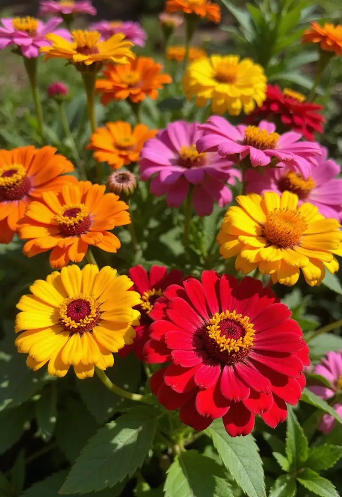 30 Front Flower Bed Ideas for Full Sun Gardens - 7. Colorful Zinnias