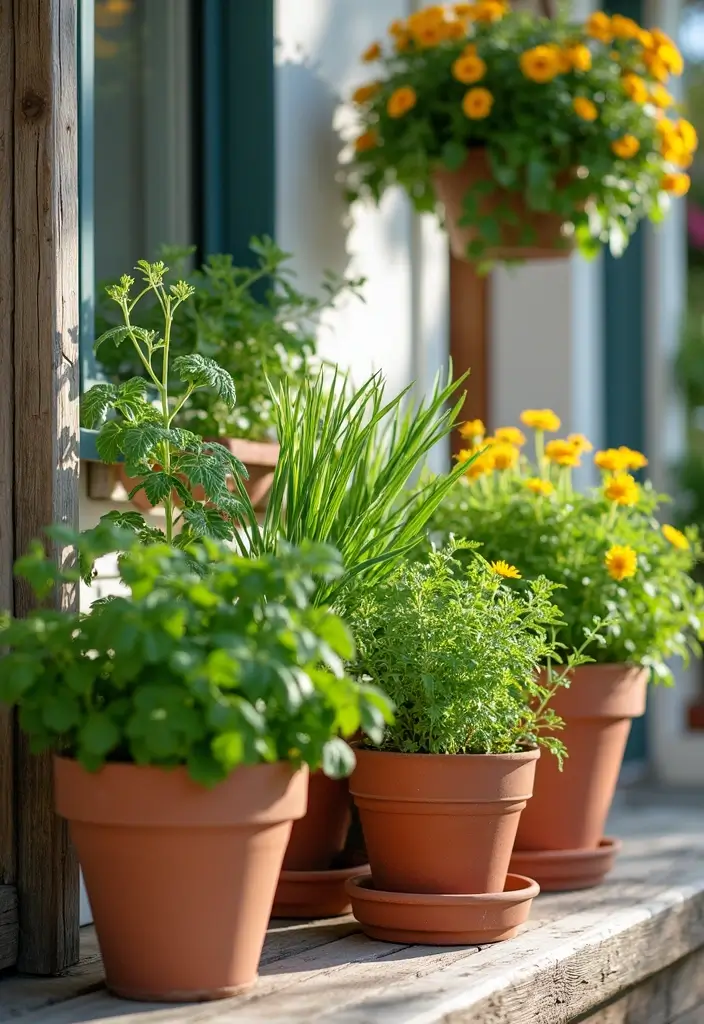 30 Front Porch Flower Pot Ideas That Make a Welcoming Entryway - 10. Herb and Flower Combinations