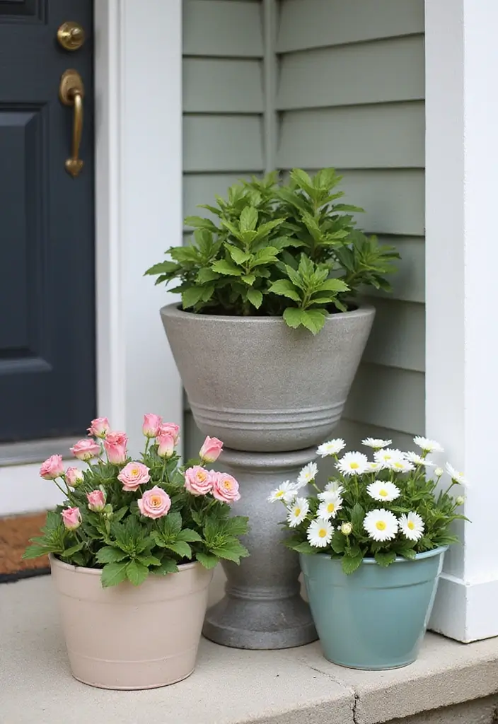 30 Front Porch Flower Pot Ideas That Make a Welcoming Entryway - 11. Minimalist Monochrome Styles