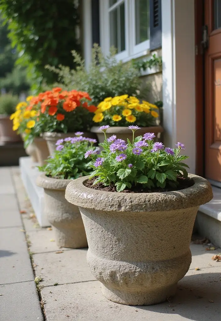 30 Front Porch Flower Pot Ideas That Make a Welcoming Entryway - 12. Nature-inspired Stone and Wood