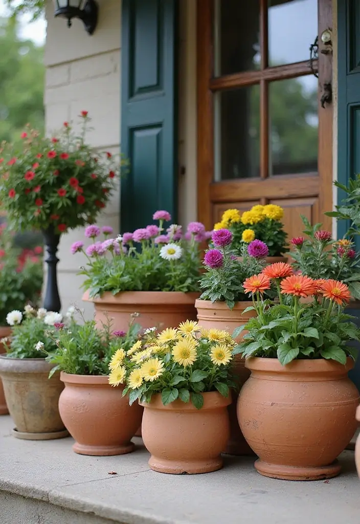 30 Front Porch Flower Pot Ideas That Make a Welcoming Entryway - 13. Vintage Inspired Terracotta Pots