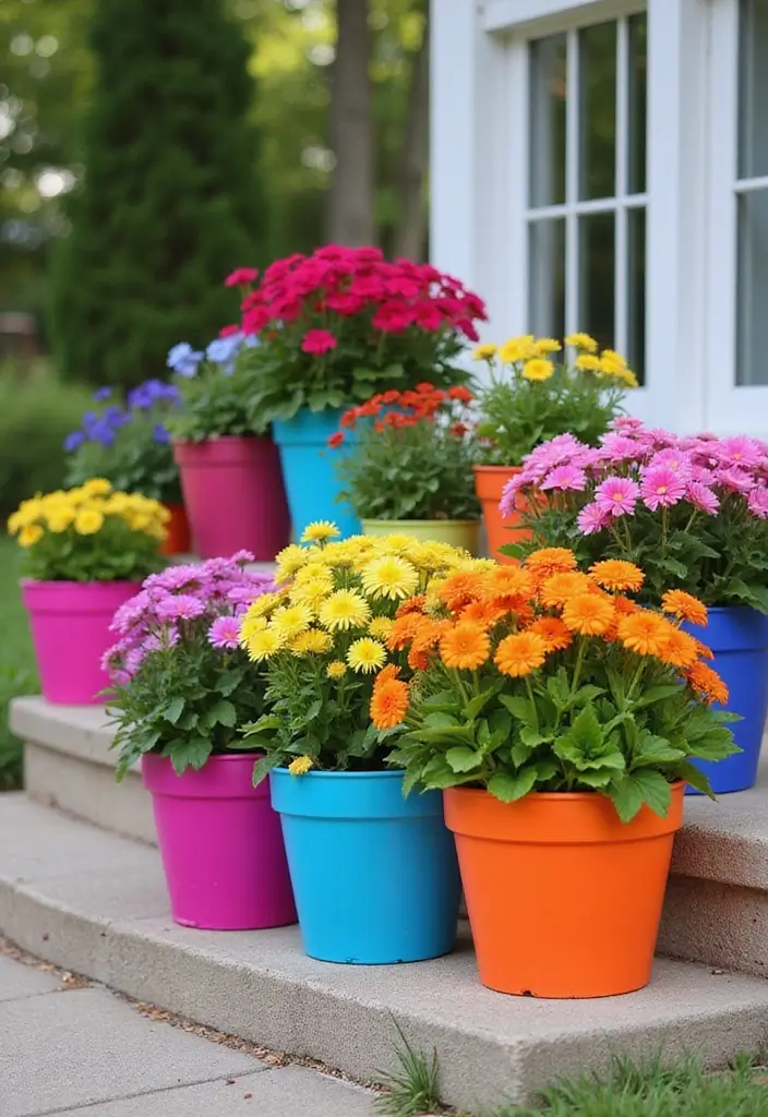 30 Front Porch Flower Pot Ideas That Make a Welcoming Entryway - 14. Bright Neon Accents