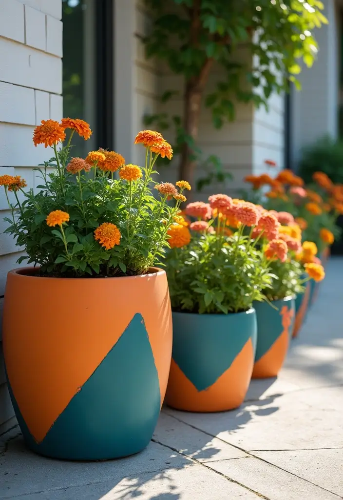 30 Front Porch Flower Pot Ideas That Make a Welcoming Entryway - 19. Bold Geometric Pots