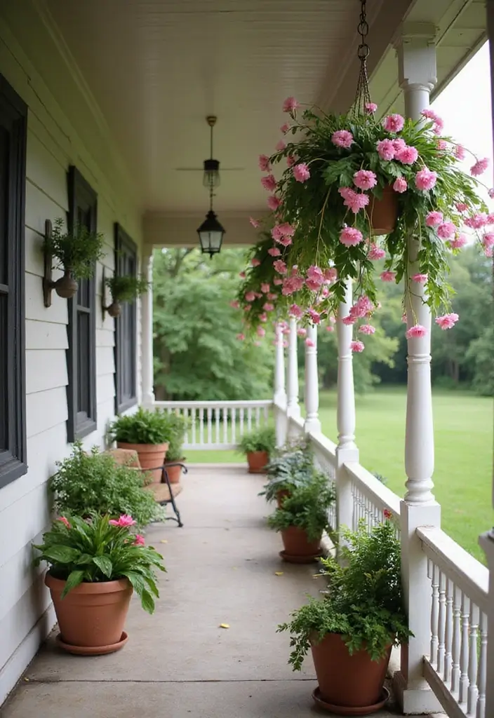 30 Front Porch Flower Pot Ideas That Make a Welcoming Entryway - 2. Hanging Flower Pots