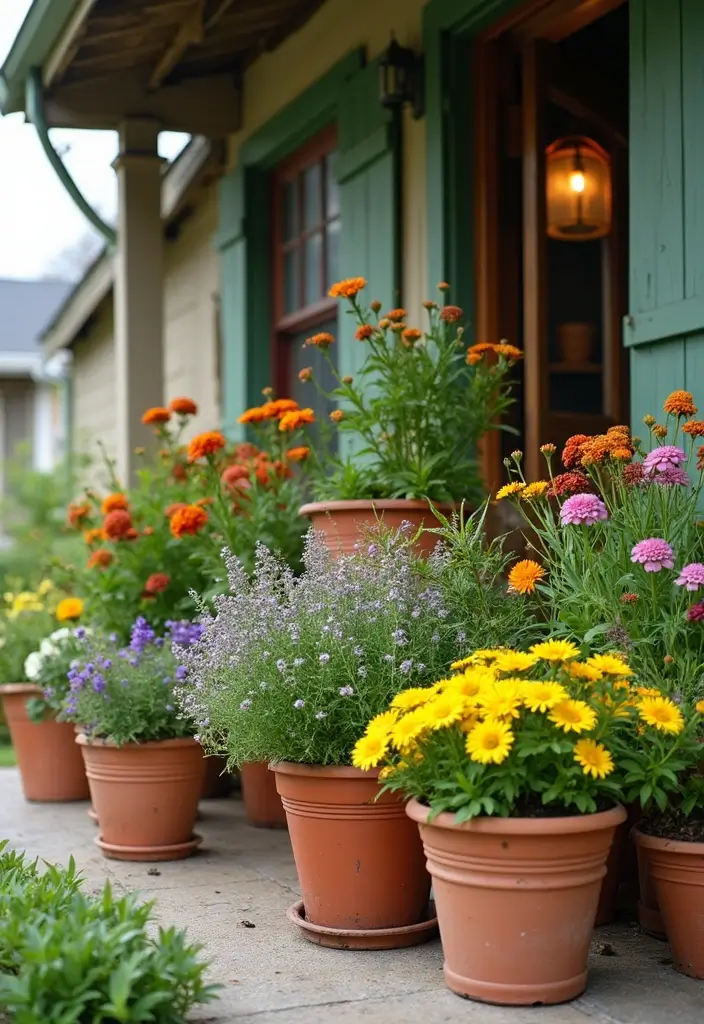 30 Front Porch Flower Pot Ideas That Make a Welcoming Entryway - 20. Wildflower Containers