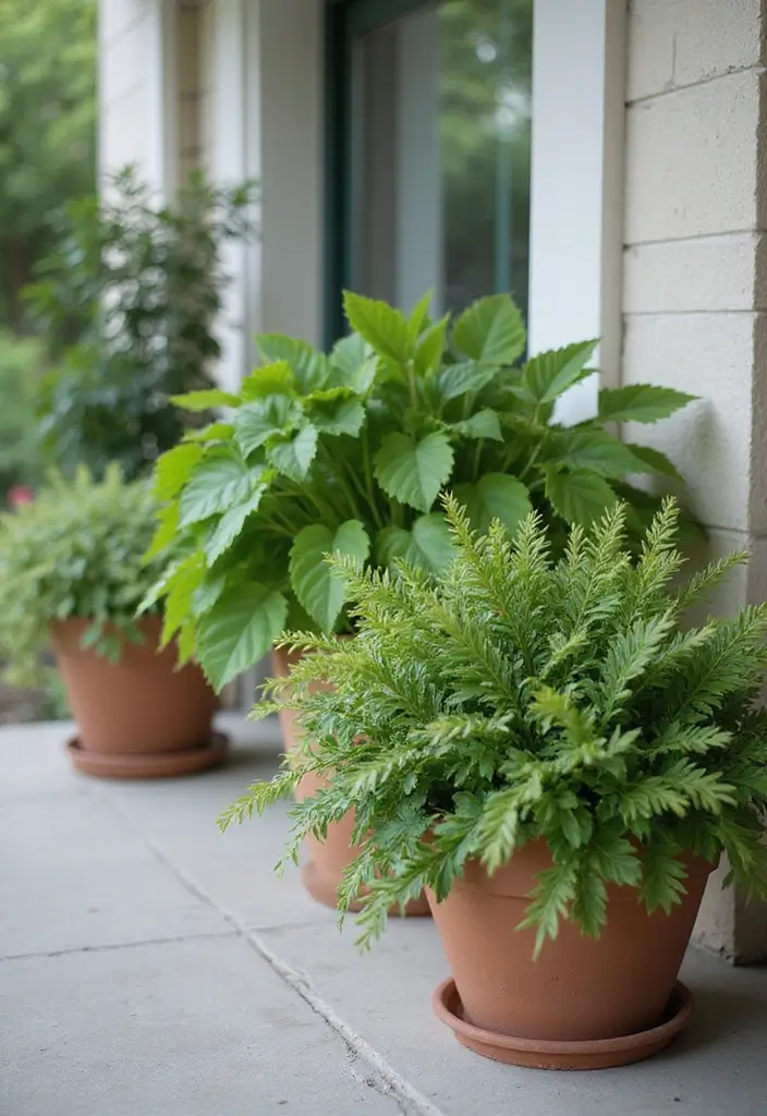 30 Front Porch Flower Pot Ideas That Make a Welcoming Entryway - 27. Monochromatic Greenery