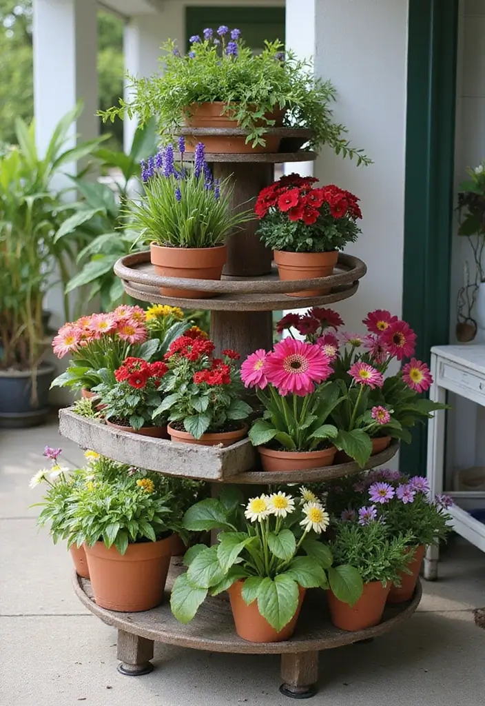 30 Front Porch Flower Pot Ideas That Make a Welcoming Entryway - 5. Tiered Plant Stands