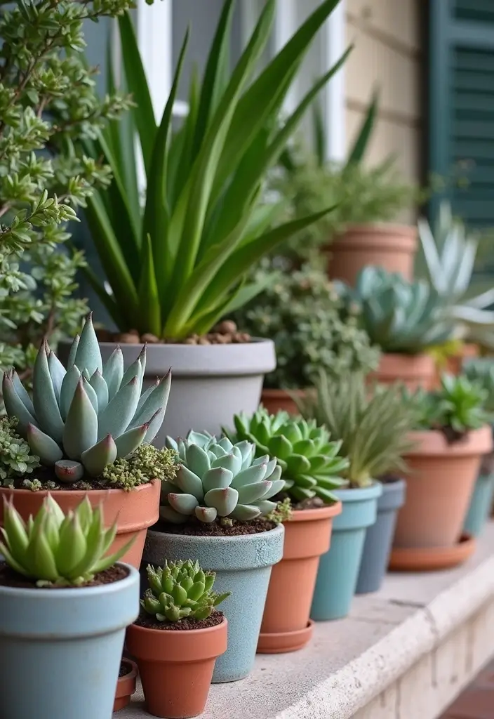 30 Front Porch Flower Pot Ideas That Make a Welcoming Entryway - 7. Succulent Arrangements