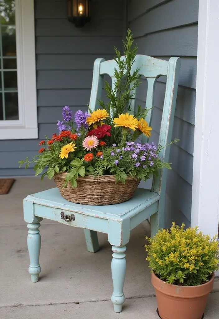 30 Front Porch Flower Pot Ideas That Make a Welcoming Entryway - 8. Repurposed Furniture as Planters