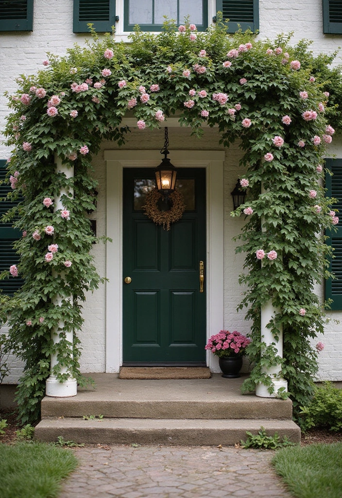 30 Front Porch Garden Ideas with Flower Beds to Welcome Guests - 10. Romantic Climbing Vines