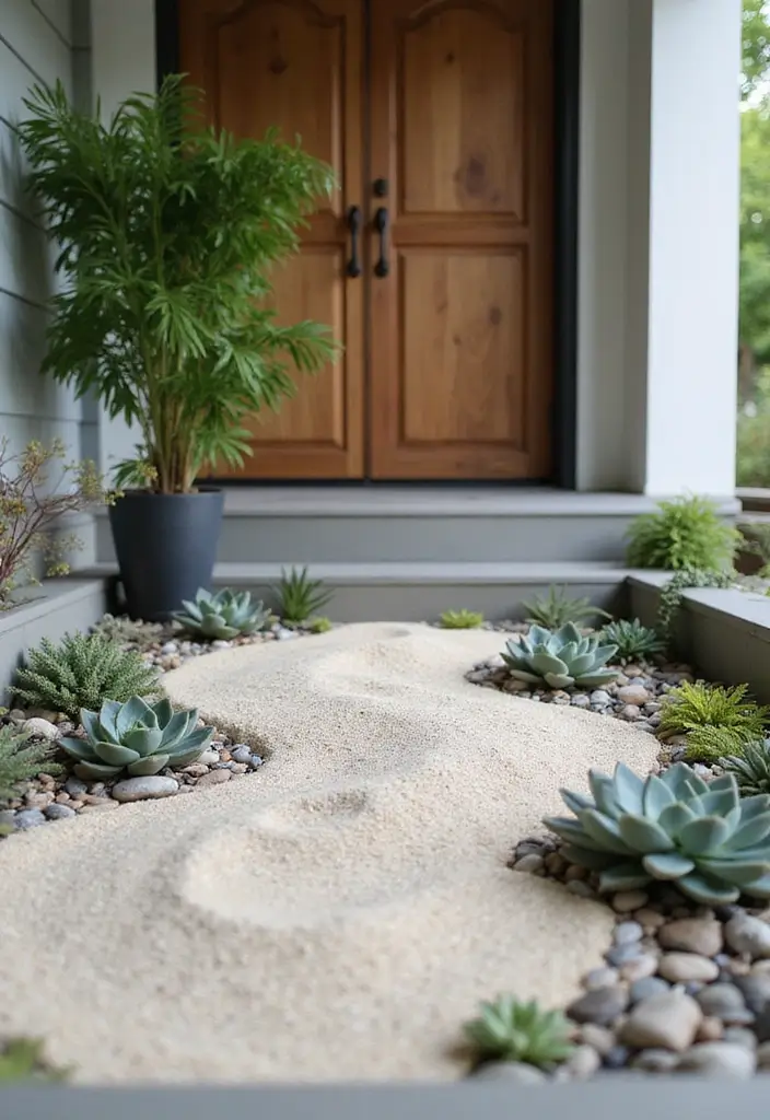 30 Front Porch Garden Ideas with Flower Beds to Welcome Guests - 16. Minimalist Zen Gardens