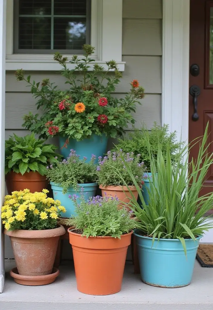 30 Front Porch Garden Ideas with Flower Beds to Welcome Guests - 2. Container Garden Combinations