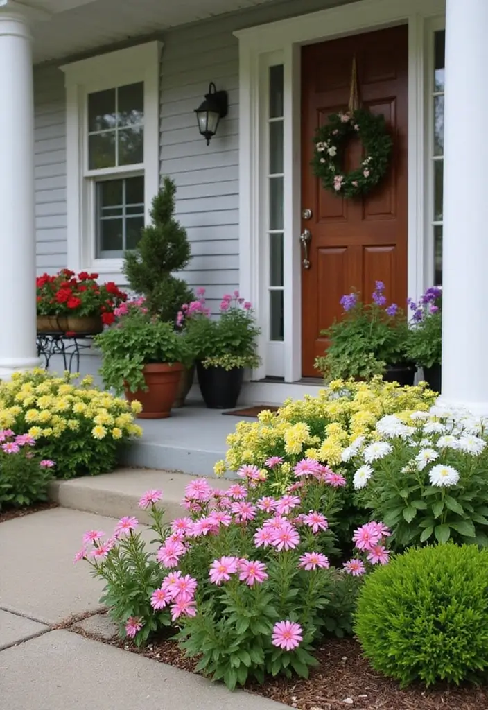 30 Front Porch Garden Ideas with Flower Beds to Welcome Guests - 23. Multi-Level Flower Beds