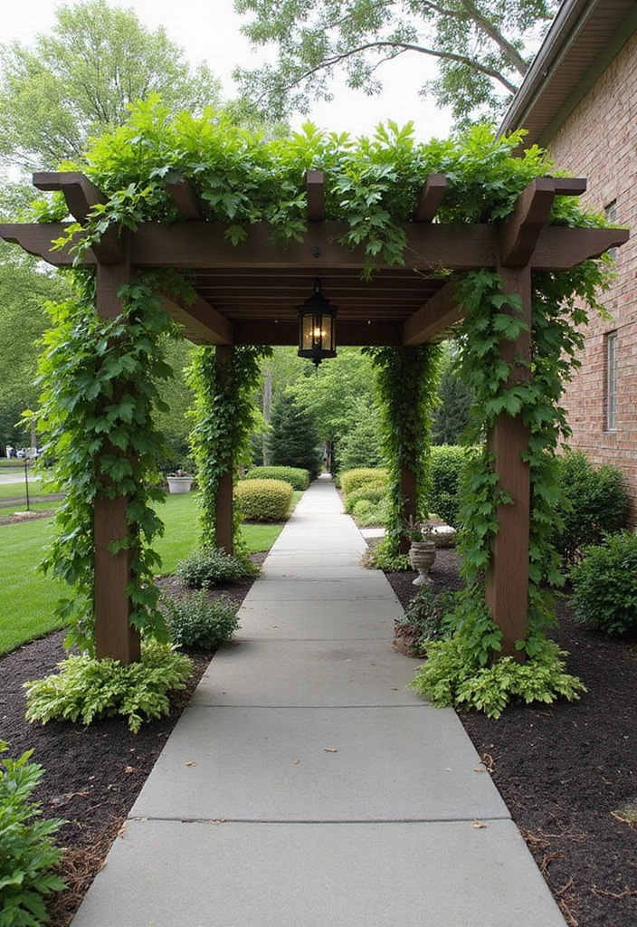 30 Front Porch Garden Ideas with Flower Beds to Welcome Guests - 24. Inviting Pergola Designs