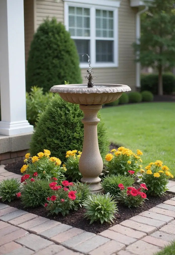 30 Front Porch Garden Ideas with Flower Beds to Welcome Guests - 25. Small Water Features