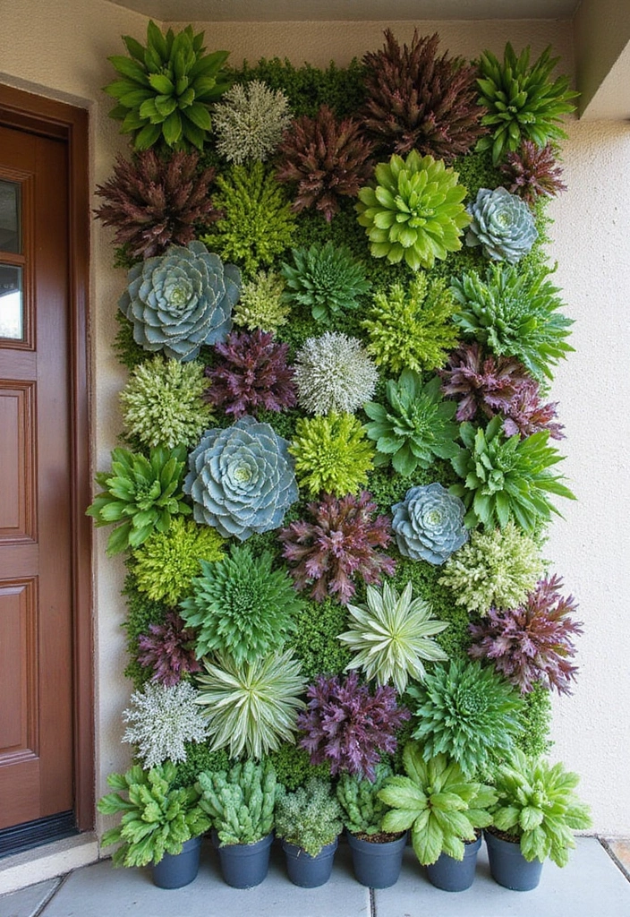 30 Front Porch Garden Ideas with Flower Beds to Welcome Guests - 27. Vertical Succulent Walls
