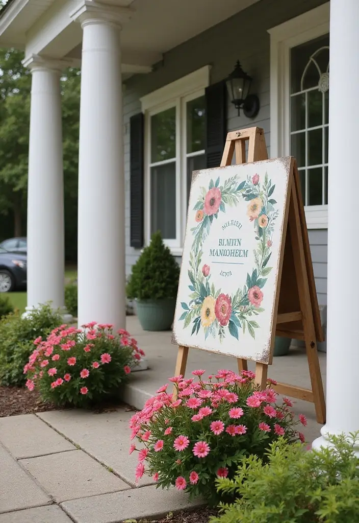 30 Front Porch Garden Ideas with Flower Beds to Welcome Guests - 7. Welcoming Decorative Signs