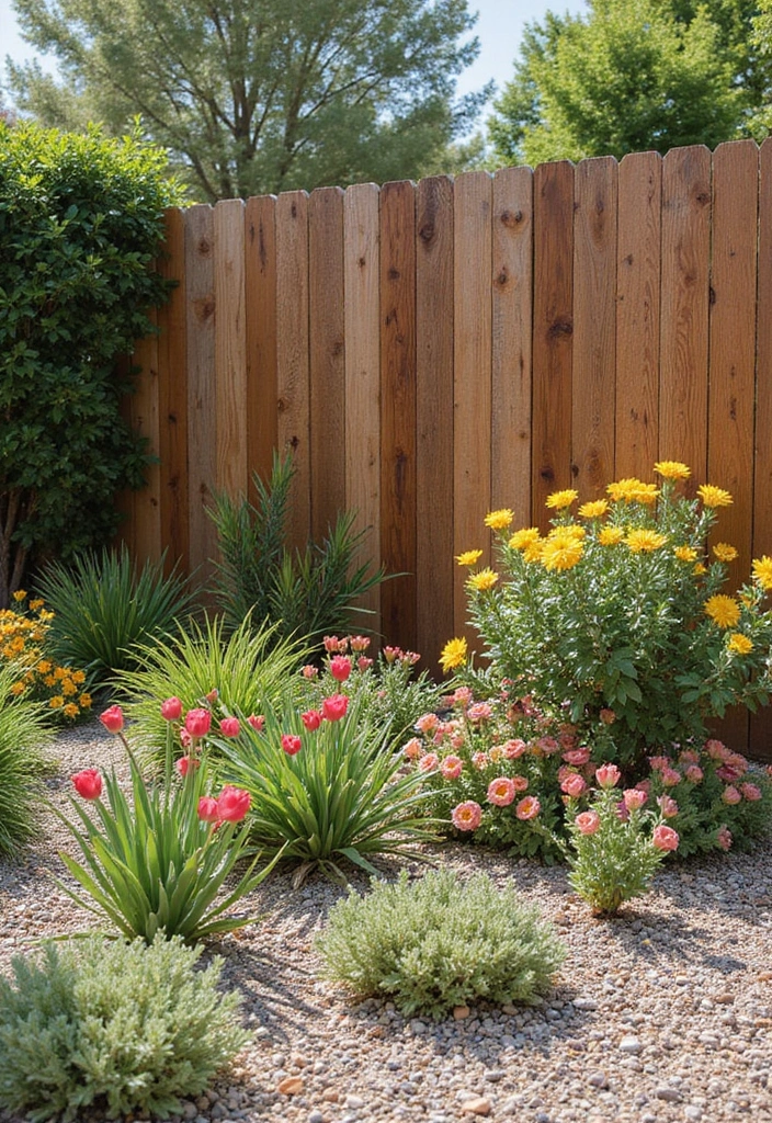 30+ Gravel Flower Bed Ideas That Are Low Maintenance and Beautiful - 11. Rustic Fence Backdrop