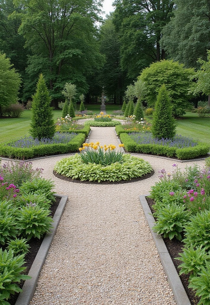 30+ Gravel Flower Bed Ideas That Are Low Maintenance and Beautiful - 21. Formal Symmetry