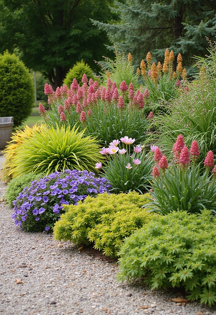 30+ Gravel Flower Bed Ideas That Are Low Maintenance and Beautiful - 22. Colorful Perennial Borders