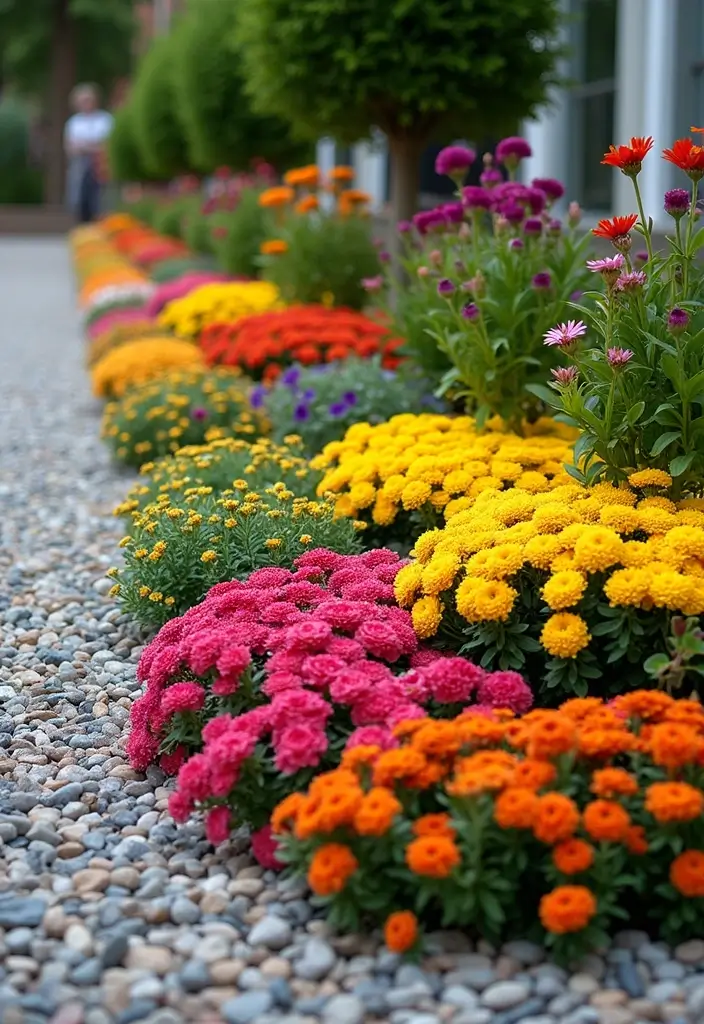 30+ Gravel Flower Bed Ideas That Are Low Maintenance and Beautiful - 5. Bold Color Blocks