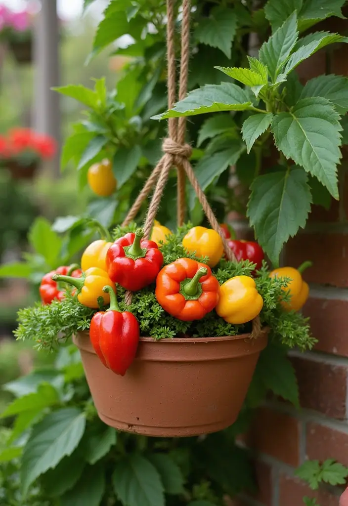 30 Hanging Flower Basket Ideas That Add Charm to Any Space - 14. Striking Ornamental Pepper