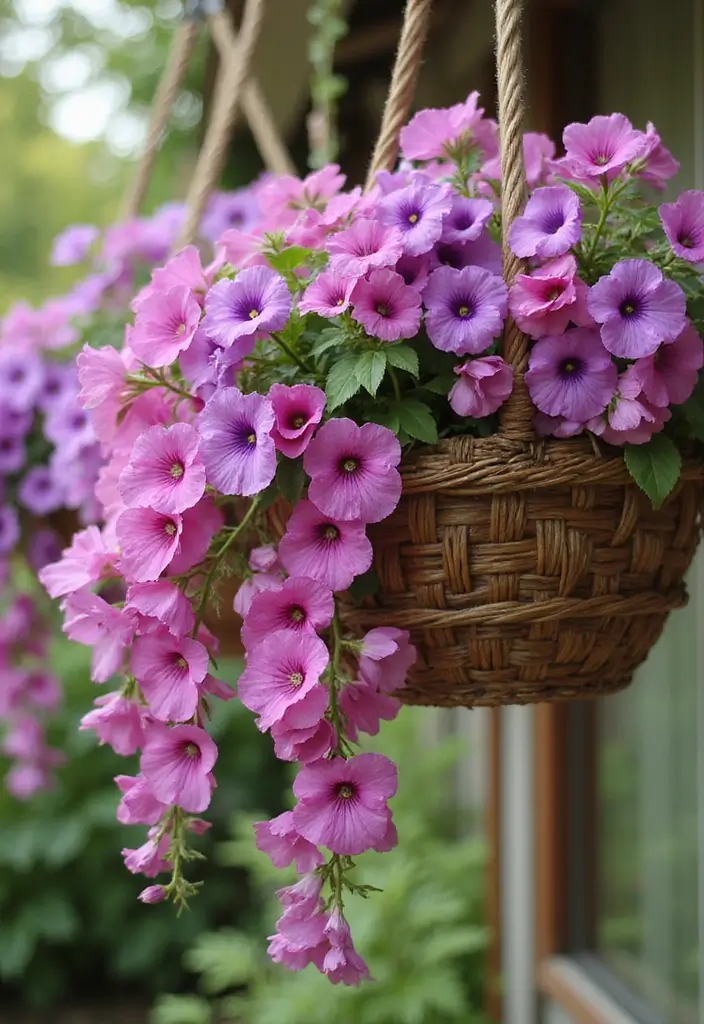 30 Hanging Flower Basket Ideas That Add Charm to Any Space - 18. Colorful Sweet Peas