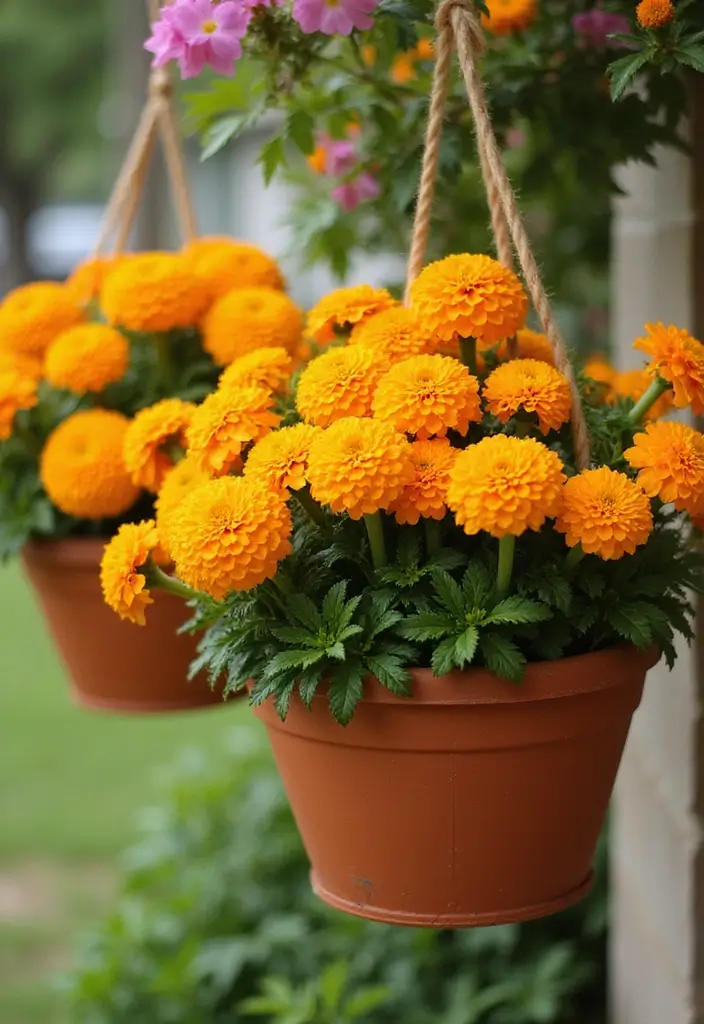 30 Hanging Flower Basket Ideas That Add Charm to Any Space - 20. Vibrant Marigolds