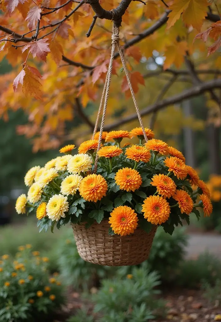 30 Hanging Flower Basket Ideas That Add Charm to Any Space - 22. Captivating Chrysanthemums