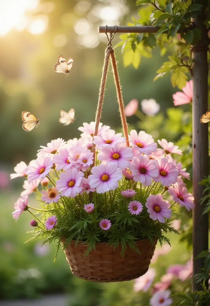 30 Hanging Flower Basket Ideas That Add Charm to Any Space - 25. Radiant Cosmos