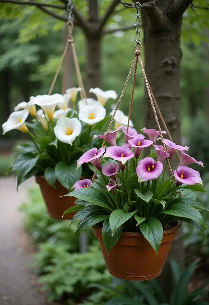 30 Hanging Flower Basket Ideas That Add Charm to Any Space - 26. Elegant Calla Lilies