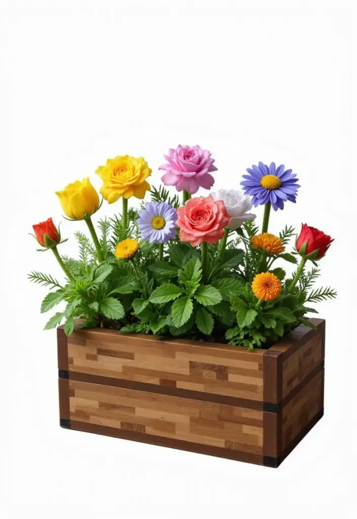 30+ Minecraft Flower Garden Builds to Inspire Your Next Creation - 21. Rustic Wooden Planter Box