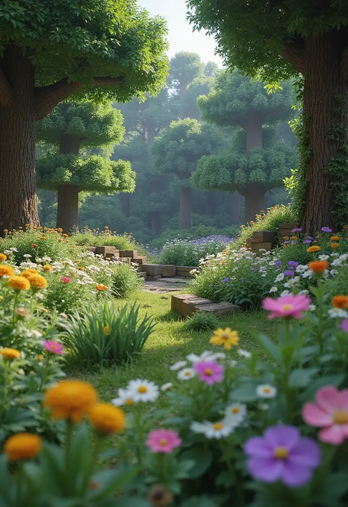 30+ Minecraft Flower Garden Builds to Inspire Your Next Creation - 28. Woodland Flower Glade