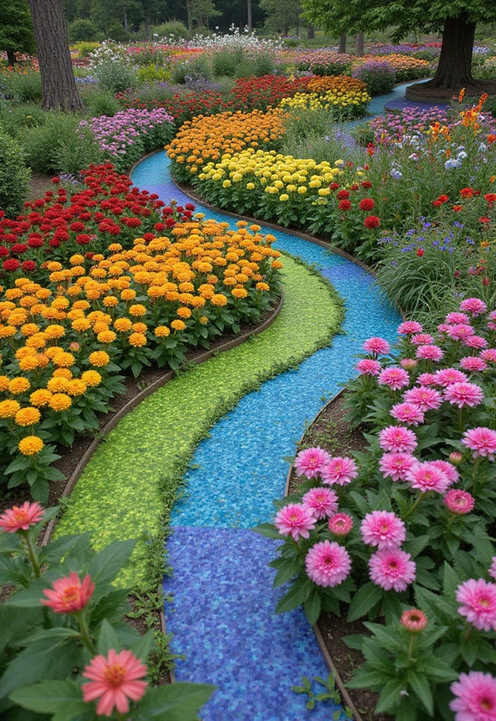 30+ Minecraft Flower Garden Builds to Inspire Your Next Creation - 3. Rainbow Flower Garden