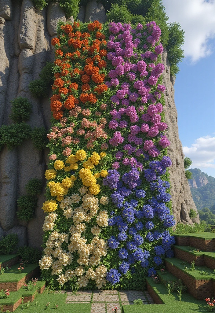 30+ Minecraft Flower Garden Builds to Inspire Your Next Creation - 6. Vertical Flower Wall