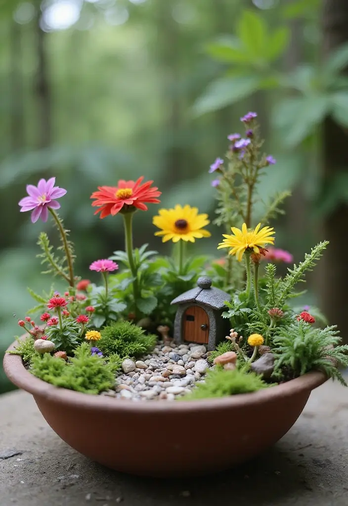 30 Mixed Flower Pot Arrangements That Impress Guests Instantly 14 30 Mixed Flower Pot Arrangements That Impress Guests Instantly - 14. Fairy Garden Delight