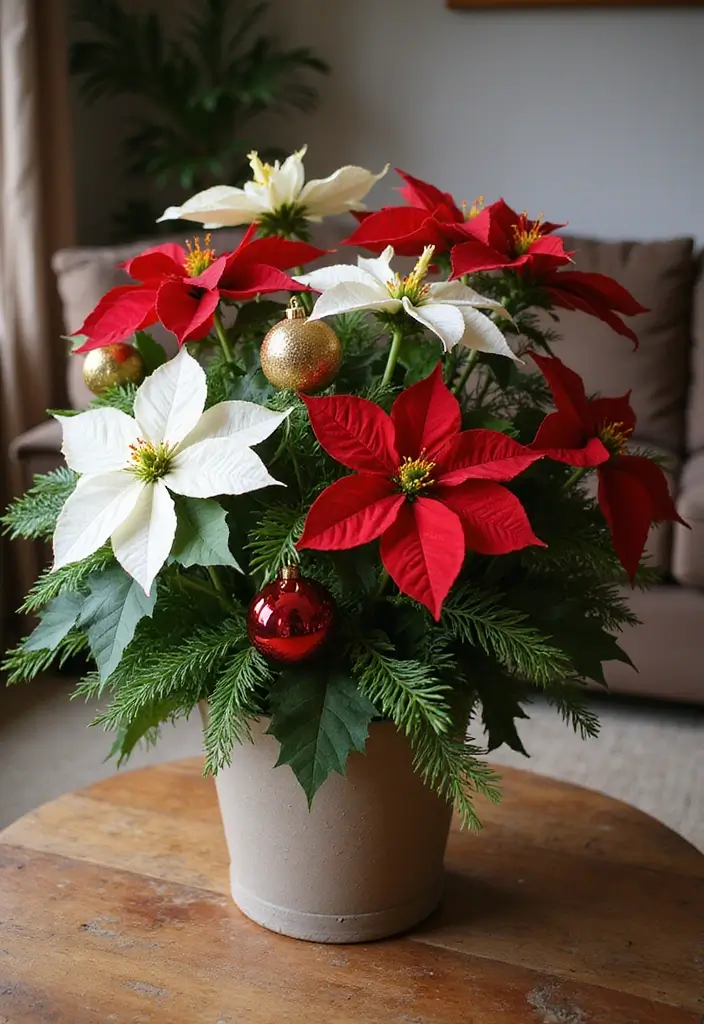 30 Mixed Flower Pot Arrangements That Impress Guests Instantly 18 30 Mixed Flower Pot Arrangements That Impress Guests Instantly - 18. Festive Holiday Cheer