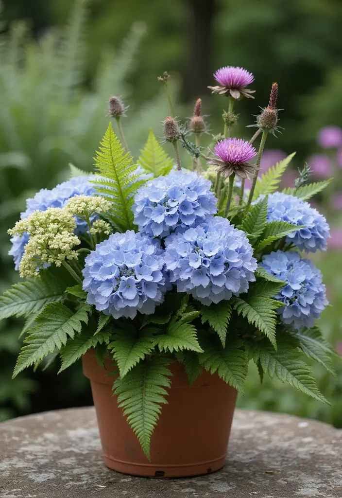 30 Mixed Flower Pot Arrangements That Impress Guests Instantly 19 30 Mixed Flower Pot Arrangements That Impress Guests Instantly - 19. Textural Harmony
