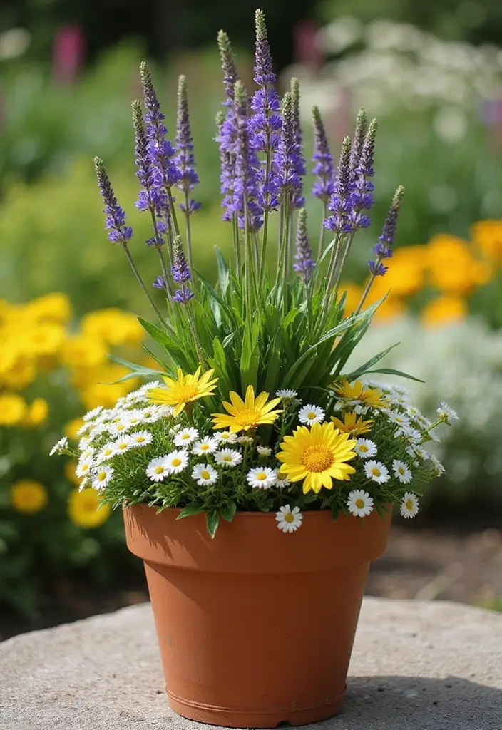 30 Mixed Flower Pot Arrangements That Impress Guests Instantly 21 30 Mixed Flower Pot Arrangements That Impress Guests Instantly - 21. Delightful Lavender Combination
