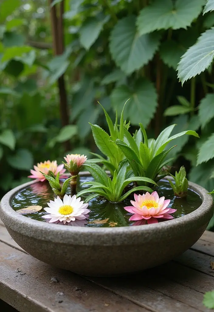 30 Mixed Flower Pot Arrangements That Impress Guests Instantly 22 30 Mixed Flower Pot Arrangements That Impress Guests Instantly - 22. Serene Water Garden