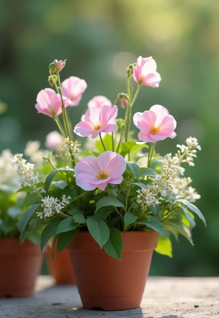 30 Mixed Flower Pot Arrangements That Impress Guests Instantly 26 30 Mixed Flower Pot Arrangements That Impress Guests Instantly - 26. Sweet Pea Romance