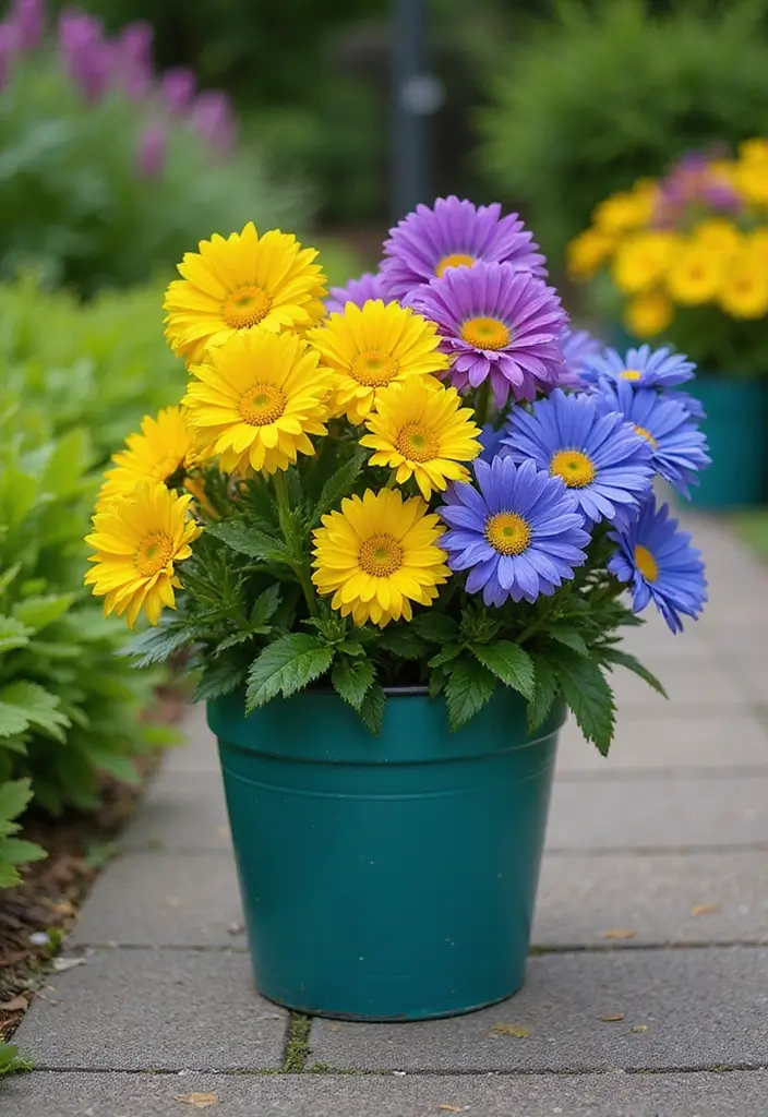 30 Mixed Flower Pot Arrangements That Impress Guests Instantly 28 30 Mixed Flower Pot Arrangements That Impress Guests Instantly - 28. Color-blocked Flair