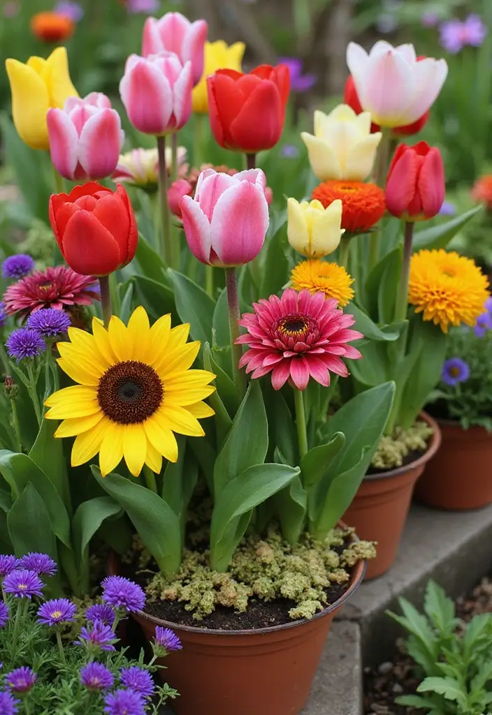 30 Mixed Flower Pot Arrangements That Impress Guests Instantly 30 30 Mixed Flower Pot Arrangements That Impress Guests Instantly - 30. Seasonal Sensation