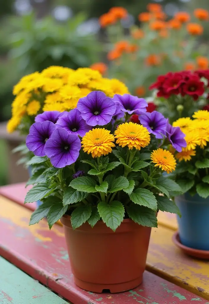 30 Mixed Flower Pot Arrangements That Impress Guests Instantly 6 30 Mixed Flower Pot Arrangements That Impress Guests Instantly - 6. Bright and Bold Contrasts