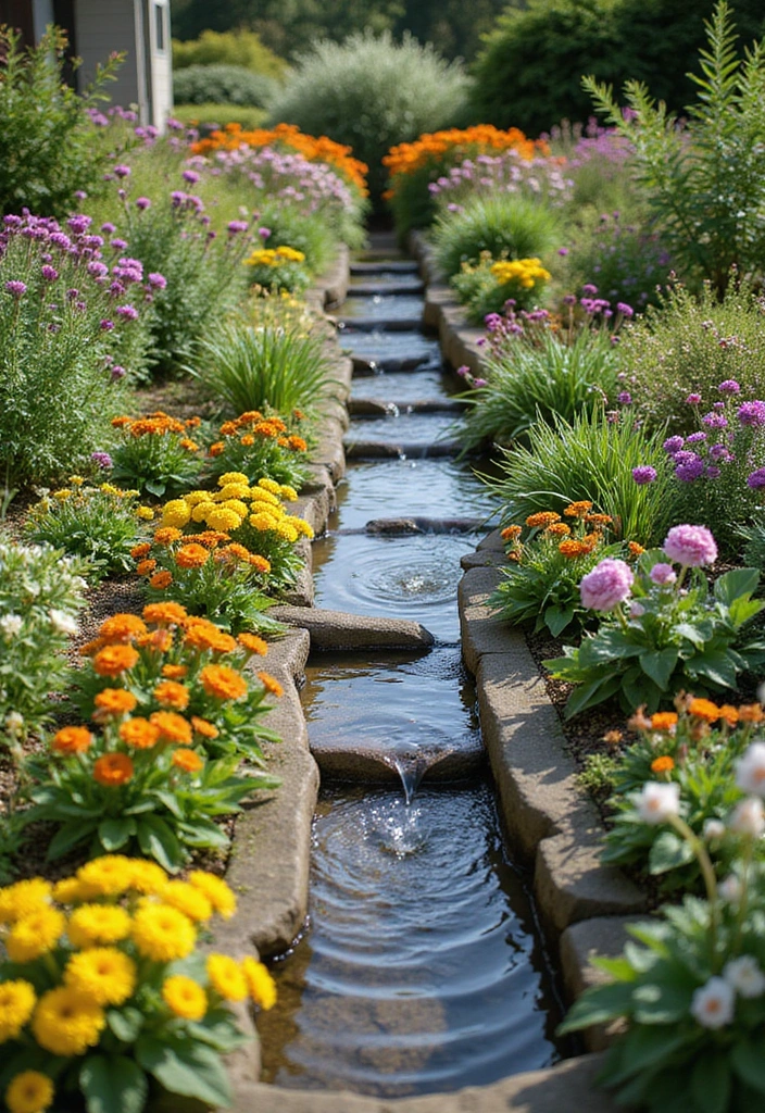 30+ Narrow Flower Bed Solutions to Maximize Small Spaces - 22. Water Features