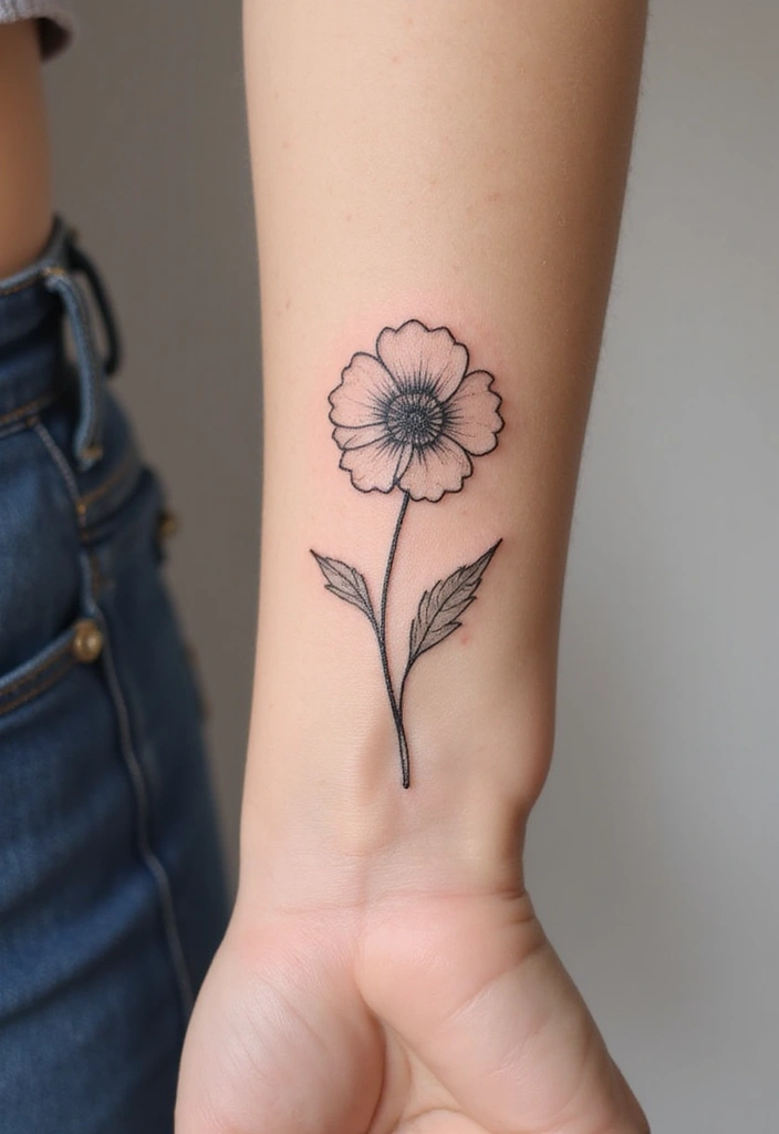 30 October Birth Flower Tattoo Ideas Featuring Marigold - 1. Minimalist Marigold Outline