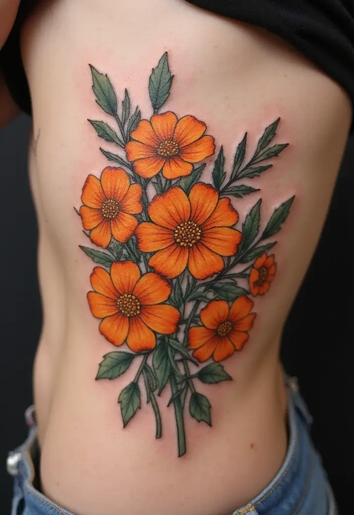 30 October Birth Flower Tattoo Ideas Featuring Marigold - 14. Marigold Bouquet