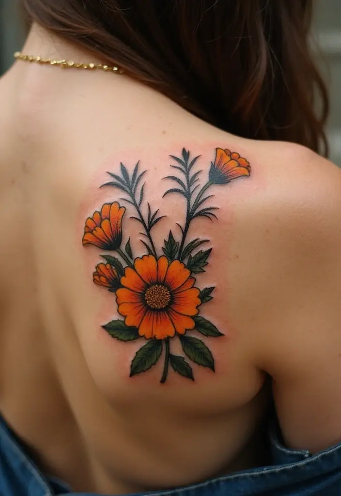 30 October Birth Flower Tattoo Ideas Featuring Marigold - 24. Marigold and Lantern