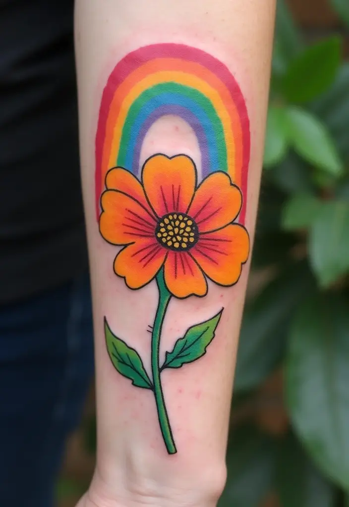 30 October Birth Flower Tattoo Ideas Featuring Marigold - 26. Marigold and Rainbow