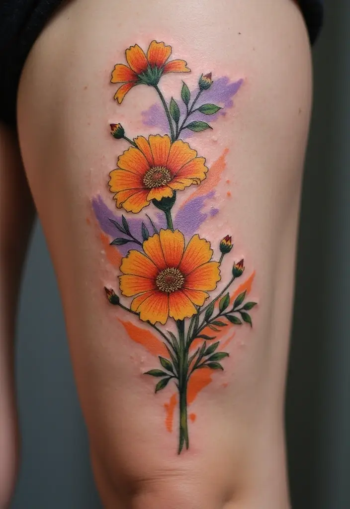 30 October Birth Flower Tattoo Ideas Featuring Marigold - 27. Abstract Marigold Design
